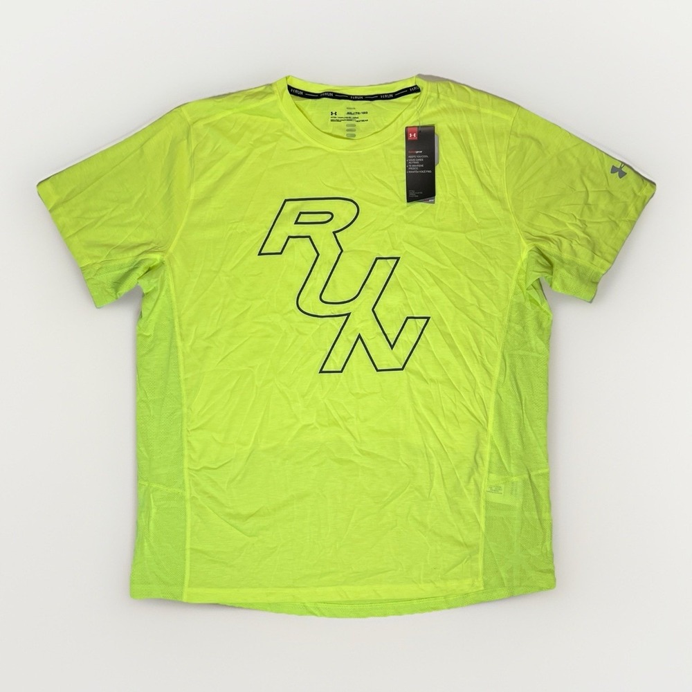 Under Armor Run Fitted Heatgear Men Size 2XL Yellow Short Sleeve CrewNeck  Shirt